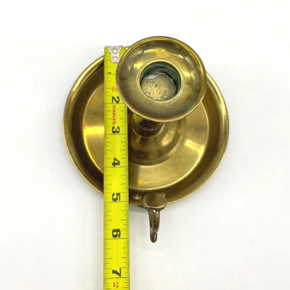 Vintage Brass Chamberstick Candlestick Holder with Finger Loop and Ejector Lever